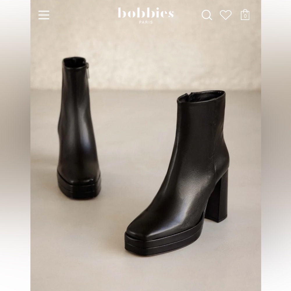 Bobbies Paris Black Leather Platform Ankle Boots